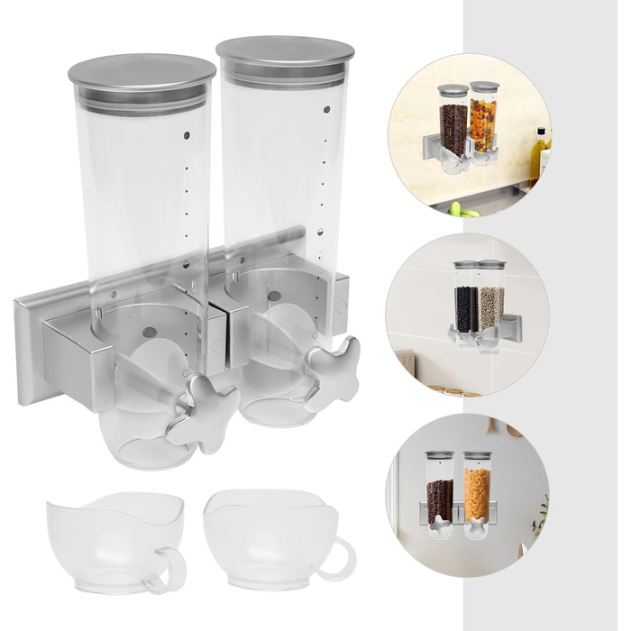 Дозатор для мюслі та сухофруктів 3L, пластиковий, срібний | Дозатор для каші, снеків