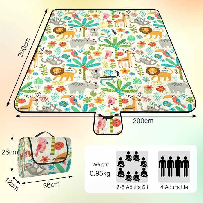Outplea Extra Large Kids Picnic Blanket Waterproof 200 * 200cm, Beach Mat Camping Blanket Padded Foldable, Outdoor Travel Mat Picnic Blanket, Zoo