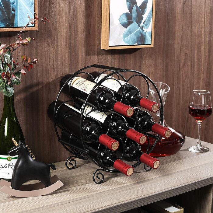 PAG Wine Rack Metal Freestanding Floor Bottle Rack, Decorative Bottle Holder Stand for Kitchen/Floor/Bar, (Black, 7 Bottle)