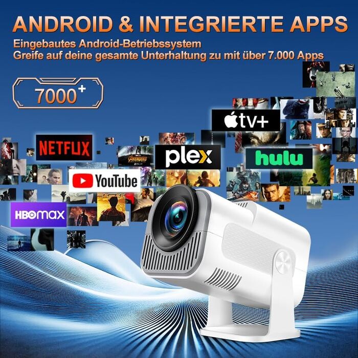 4K проєктор Beamer Full HD 1080P Android: портативний міні-проєктор з WiFi 6, Bluetooth 5.2, 270° обертанням, підтримкою PC/HDMI/USB, з пультом та мишкою, білий