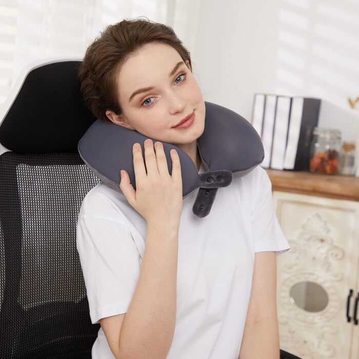 Подушка для шиї TALLGO з Memory Foam - для подорожей, автомобіля та дому (Сірий)