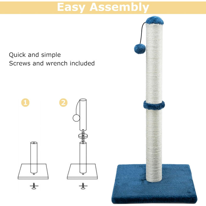 Дім-подвір'я для котів Dimaka, 74 см, з сизалевого мотузка та м'якого плюшевого покриття (Блакитний)