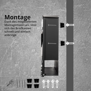 Поштовий ящик Grafner Premium, нержавіюча сталь, з газетницею та 2 ключами, гравіювання імені/вулиці/номера будинку, колір антрацит RAL7016