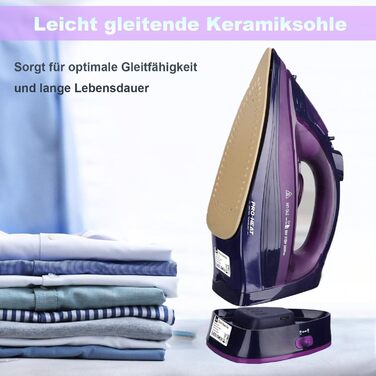 Пароочищувач відпарювач бездротовий 2400 Вт з керамічною підошвою, вертикальне прасування, стоп-краплі, антиналіт, самоочищення, резервуар для води (фіолетовий)
