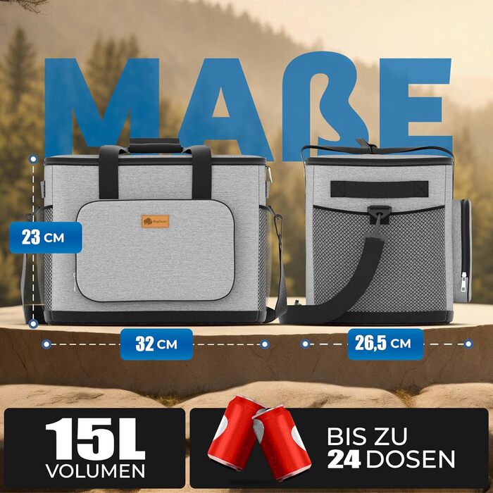 Термосумка BigDean 15 л: велика, ізольована, складна, витокостійка, водонепроникна – для пікніка, обіду, покупок. До 5 годин охолодження