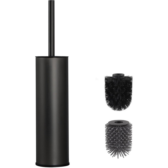 Підлогова щітка для унітазу DAZI, чорна матова, з 2 щітками для глибокого очищення, захист від бризок та засмічень