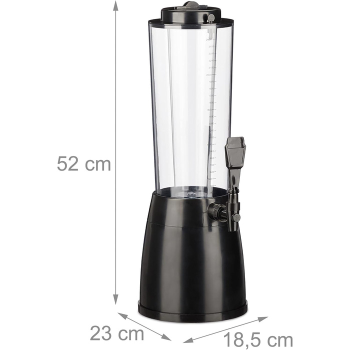 Таверна для пива Relaxdays 2.5 л з краном та охолодженням, диспенсер для напоїв, прозорий/чорний, для саду та дому