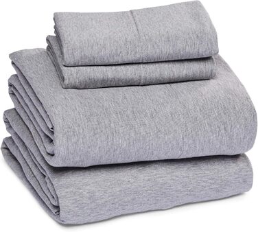 Amazon Basics 4-Piece Jersey Sheet Set, for King Size Beds, Light Grey, Solid