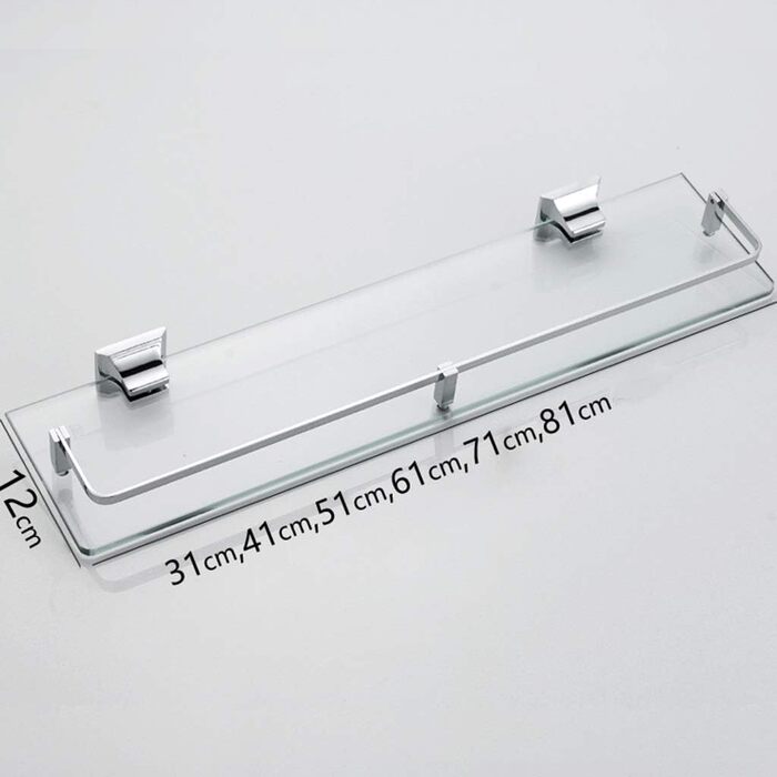 WDSOPK Bathroom Shelf Made of Tempered Glass, Wall Mounted, Rectangular Shower Caddy with Aluminum Rail Bearing Shelf Organizer (61cm)