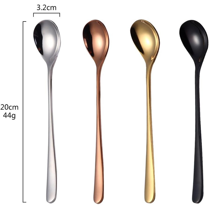 Набір довгих ложок для лате макіато та десертів із нержавіючої сталі 304, 20.5 см, 8 шт (4 кольори)
