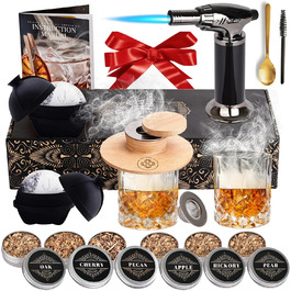 Набір для копчення віскі: 2 склянки, 2 форми для льоду, 6 смаків тирси - для коктейлів Old Fashioned