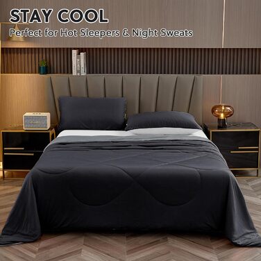 HOMFINE Cooling Blanket Double-Sided Cooling Blanket - Lightweight Cooling Blanket for People Q-Max > 0.4 Cooling Summer Blanket Self-Cooling Blanket Summer Blanket Cooling Blanket for Bed, Black, 150 x 230 cm