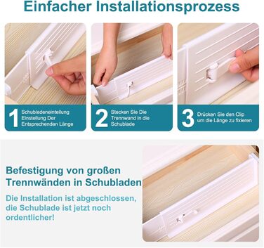 MOFELON 8-Piece Drawer Dividers, Adjustable Drawer Dividers (33-58.5cm, 6.4cm H), Closet Drawer Organization System for Kitchen, Dresser, Bedroom, Bathroom-White