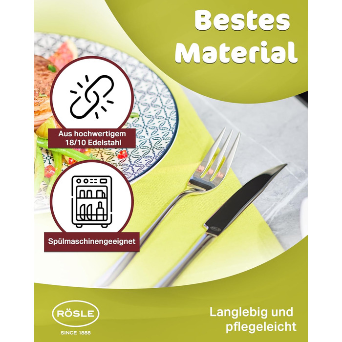 RÖSLE ELEGANCE Steak Set, 12-Piece – High-Quality Steak Set for 6 People made of Stainless Steel 18/10 and Special Blade Steel – Highly Polished, Dishwasher-Safe, in Elegant Gift Box, 12-Piece Steak Set