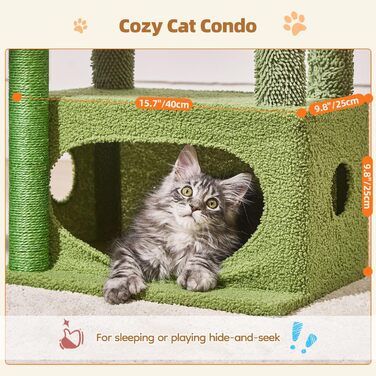 Кігтеточка Taoqimiao Klein, 98 см: котячий будиночок, корзина, 4 стовпчики, м'ячі, зелений (MS029SW)