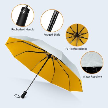 Чоловічий парасолька TechRise: великий, стійкий до вітру, автоматичний, компактний (жовтий & срібний)