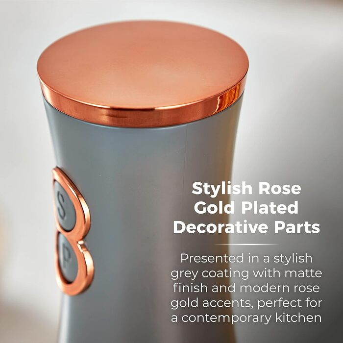 Електричні мельниці для солі та перцю Tower, працюють від батарейок, з регульованими керамічними жорнами, рожеві та рожеве золото T847004PNK (сірий)