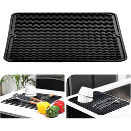 Килимок для сушіння посуду KitchenRaku 40x60 см, чорний - силіконовий, термостійкий, антиковзний килимок для мийки та столу