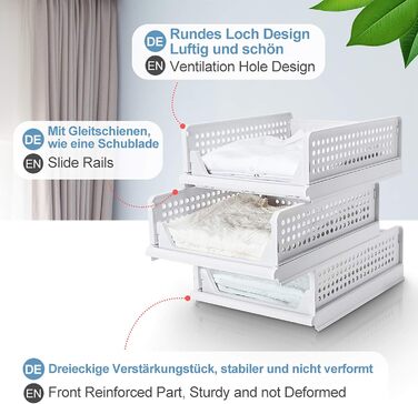 Yorbay Drawer Box, 3-Piece Set, Stackable Closet Organizer, Shelf Storage Box, Divider Stackable Drawers for Clothes Kitchen Bedroom, White