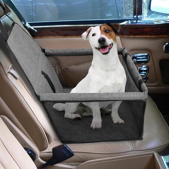 Автокрісло для собак на заднє сидіння, Oxford, дихаючий матеріал, миється, для собак маленьких та середніх порід, темно-сірий