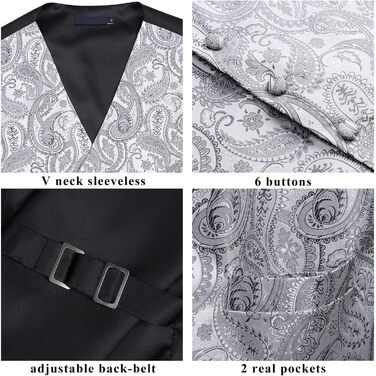 Костюм-тріо Enlision: жилет, краватка та нагрудна хустинка з квітковим візерунком пейслі, сірий, розмір L