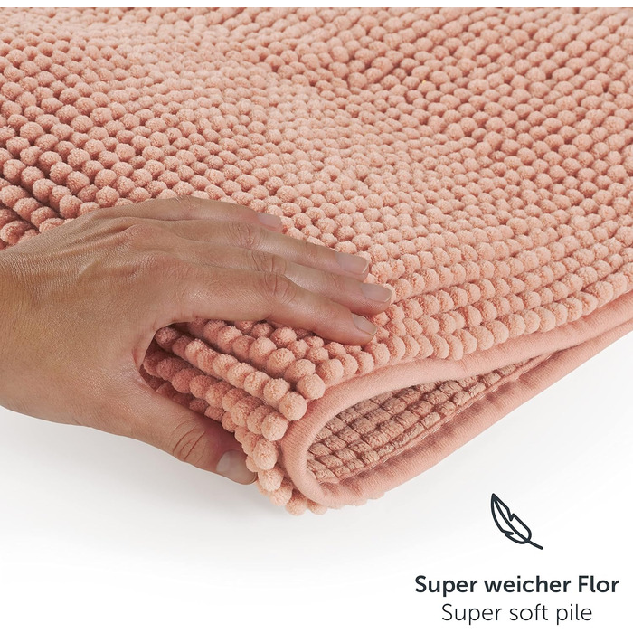 Килимок для ванної Blumtal Chenille 40x60 см - сертифікований Oeko-TEX, нековзний, миючий, сірий (Dusty Pink, 120x70 см, прямокутний)