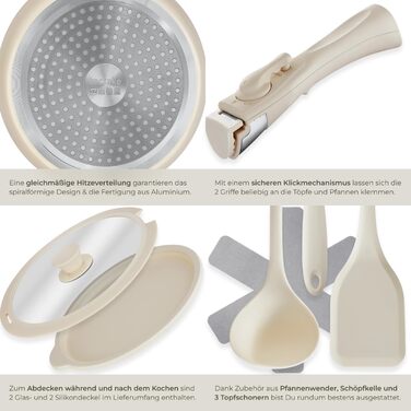 Набір посуду Tectake 16 предметів для індукції з керамічним антипригарним покриттям: каструлі, сковороди, кришки. Знімні ручки.