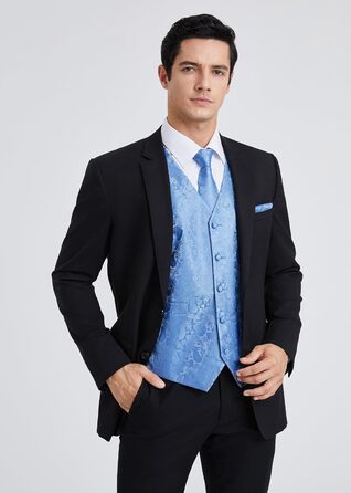 Жакет для костюма чоловічий світло-блакитний з паєтками, комплект з краваткою та нагрудником, елегантний блакитний костюмний жакет HISDERN, розмір M