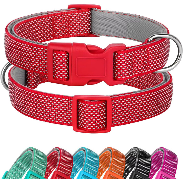 Відбиваючий нашийник для собак Didog з пряжкою, регульований, м'який неопрен, з підкладкою, нейлон, для малих, середніх та великих собак, зелений, L (M: Neck 25-43cm, Червоний)