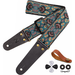 Гітарний ремінь Nefelibata: бавовняний з шкіряними кінцями, для акустичної та електрогітари, комплект з 2 шт.