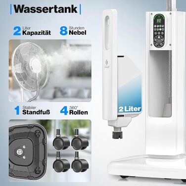 Настільний вентилятор KESSER Frosty з водяним охолодженням та ультразвуковим зволожувачем, з пультом ДУ та таймером, білий