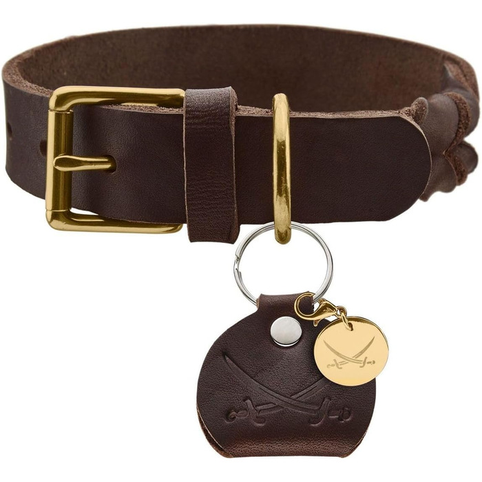 Нашийник для собак HUNTER Sanisbar Solid, шкіряний, міцний, з латунними застібками, з брелоком, Made in Germany, темно-коричневий, розмір 40
