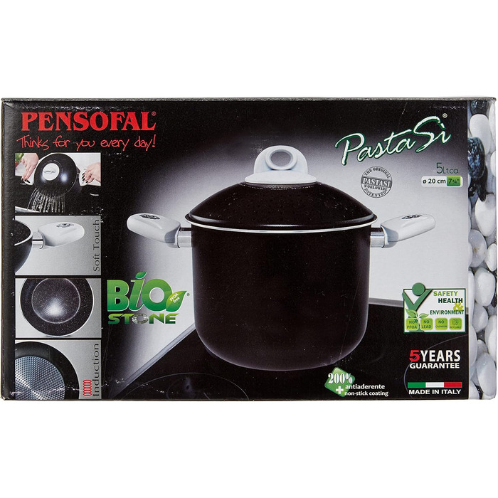 Каструля Pensofal Biostone Pastasì 5 л, 20 см, чорна, антипригарна