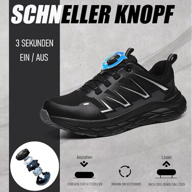 Черевики безпеки чоловічі: зручні, дихаючі, з металевим носком. Ідеально для будівництва, сільського господарства та промисловості. Чорний колір, розмір 40 EU.