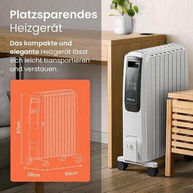 Радіатор масляний Pro Breeze Premium 2500W з цифровим дисплеєм та пультом дистанційного керування, 10 ребер, 4 режими, таймер, термостат, захист від перегріву