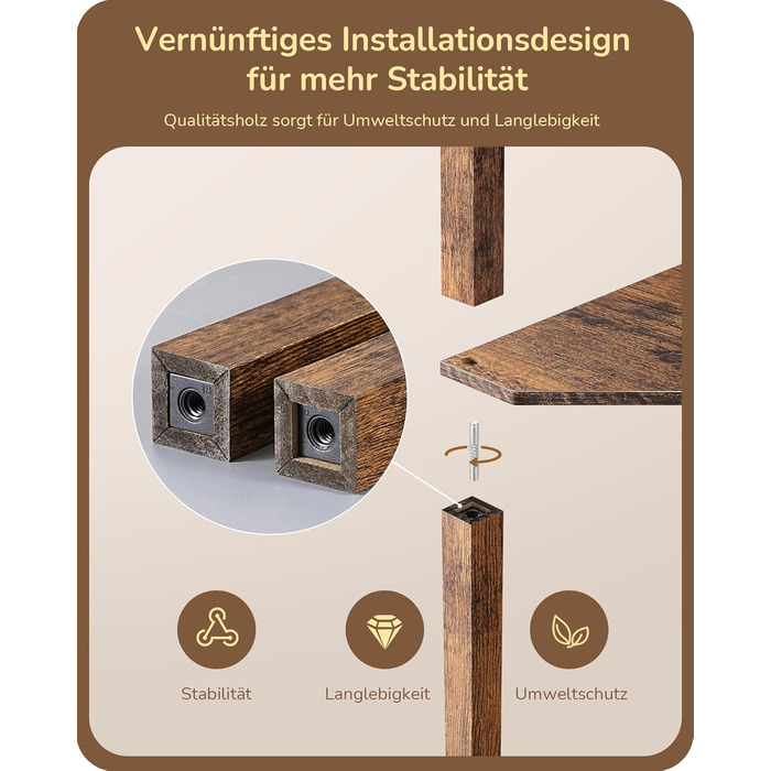 LED торшер EDISHINE з 4 дерев'яними полицями, регульоване освітлення, 3 колірні температури, поворотний світловий стержень, підсвічування полиць, футовий вимикач, вінтажний коричневий