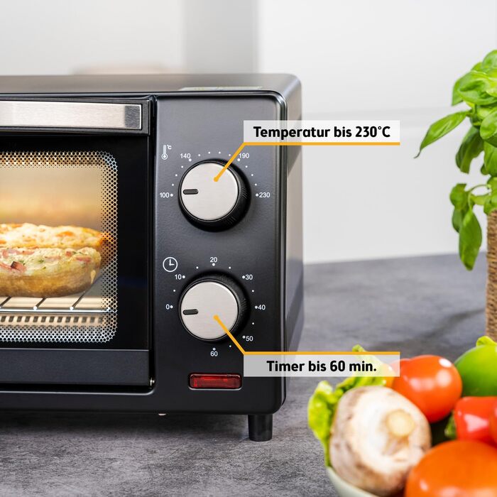 Міні-піч TZS First Austria 10L з регулюванням температури до 230°C, таймером 60 хв, 2 рівнями та решіткою для гриля - для маленької кухні та кемпінгу
