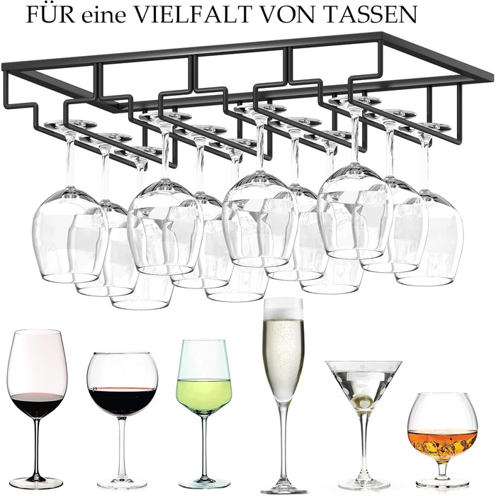Стильна металева полиця для бокалів, підставка для бокалів, чорна полиця для зберігання бокалів, органайзер для кухні, бару (2 шт. з 2 підставками)
