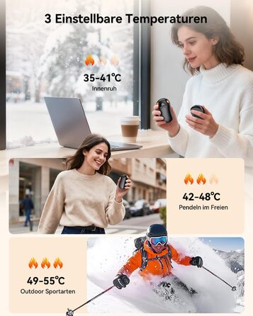 Електричні грілки для рук 6000 mAh, 2 шт. Ultra Light з магнітною двосторонньою системою нагріву, LCD-дисплеєм, 12+ годин, 35°C-55°C, багаторазові для дітей, для гольфу/кемпінгу, чорні