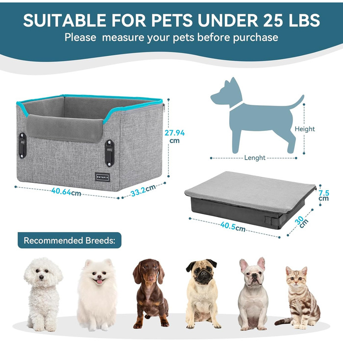 Автомобільний лежак для собак Petsfit - сірий, з кріпленням для безпеки та знімним килимком