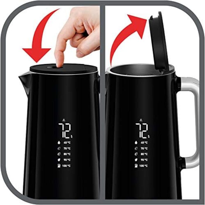 Krups Smart'n Light Kettle, 5 Temperatures, 1.7 Liter Capacity, Stainless Steel Interior, Double-Walled, Black, BW801810