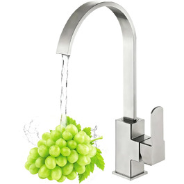 Змішувач для кухні з гнучким шлангом 360°, високий тиск, поворотний, кухонний кран з нержавіючої сталі (графітовий чорний)