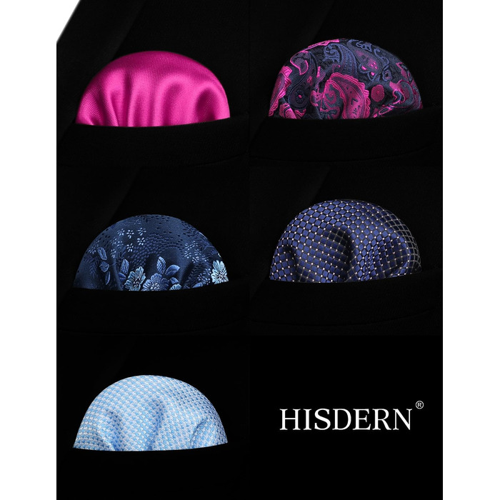 HISDERN Комплект краваток для чоловіків (5 шт.) з кишеньковим хустинкою. Класичні, елегантні краватки з шовку для весілля та особливих випадків. У подарунковій коробці.