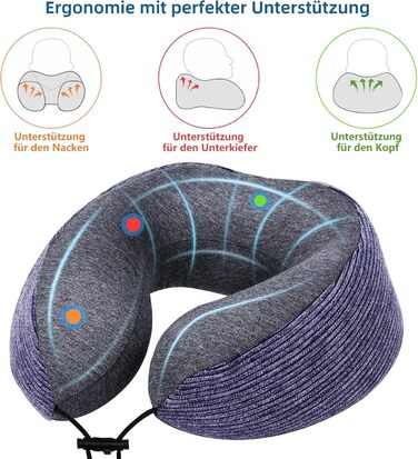Подушка для шиї у подорожах, 100% Memory Foam - для автомобіля, літака, поїзда, офісу та кемпінгу, з чохлом, маскою для сну та берушами, фіолетовий