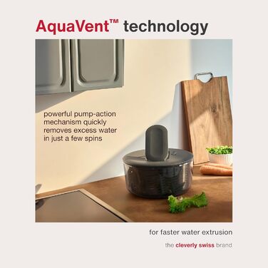 Салатниця-сушарка Zyliss Swift Dry 6L з кришкою, BPA-free, неслизьке дно, AquaVent™ технологія, кнопка стоп, придатна для миття в посудомийній машині (Сірий, Компактна)