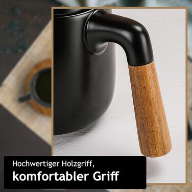 Набір для чаю Miamio: чайник 1 л з ситечком та 4 чашки (300 мл), підставка з бамбука. Кераміка, білий/чорний