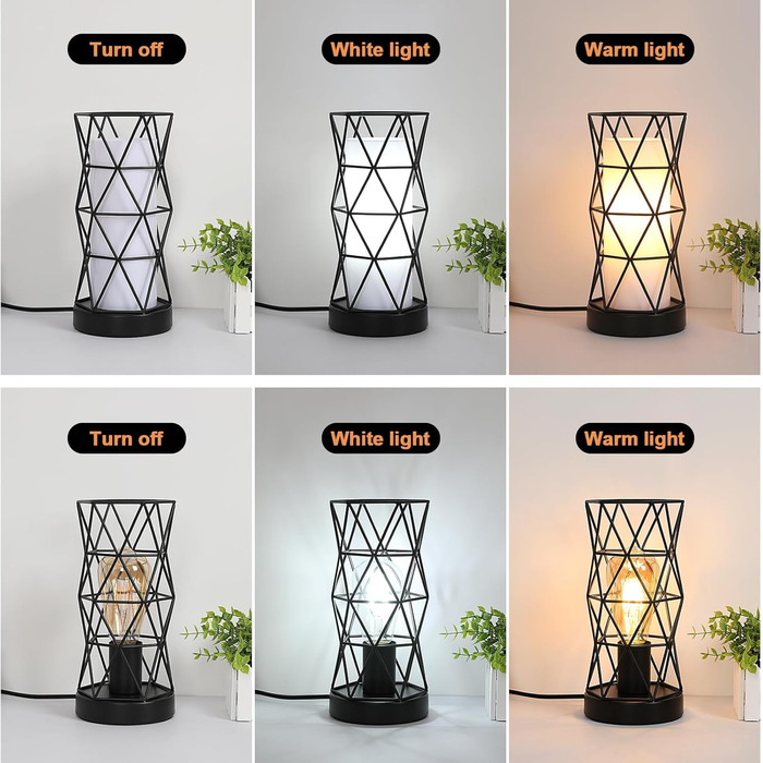 Настільна лампа з дерева та металу, вінтажний стиль, E14/E27, для дитячої, вітальні, спальні, бару (чорний)