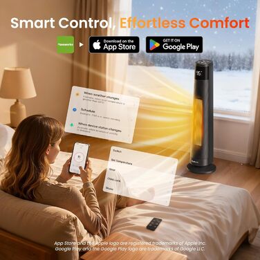 Електричний обігрівач PTC 2000W з керамічним нагрівачем, тихий, з термостатом та пультом керування, ECO режим, 70° осциляція, 12h таймер, захист від перегріву та перекидання, чорний, 1 шт.