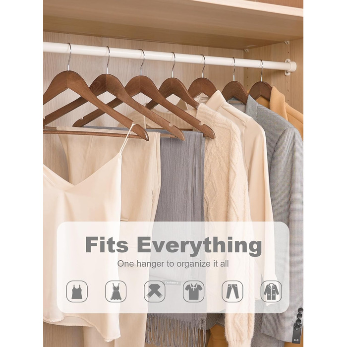 Дерев'яні вішалки для одягу HOUSE DAY (10 шт.) з масиву, гладка поверхня, 360° обертання, плечові виступи, для костюмів, сорочок, курток та пальто - горіх