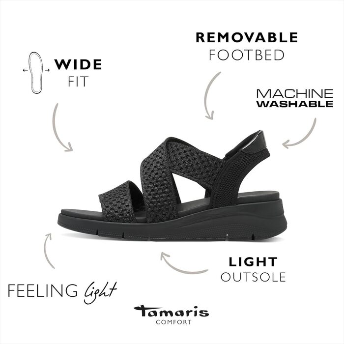 Босоніжки жіночі Tamaris 8-88724-44 Wide Fit 37 EU чорні, широка колодка